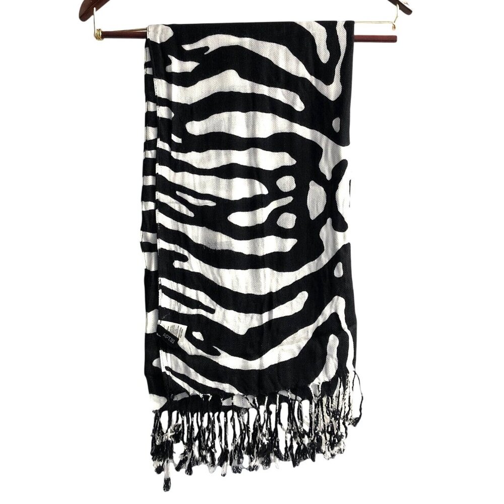 APT.9 - WOMENS BLACK/WHITE FRINCH END RECTANGLE SCARF